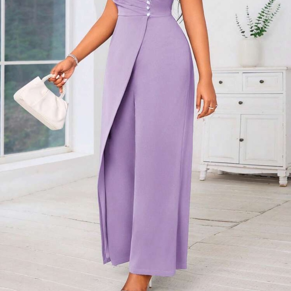 Lavender Wrap-Front Wide Leg Jumpsuit